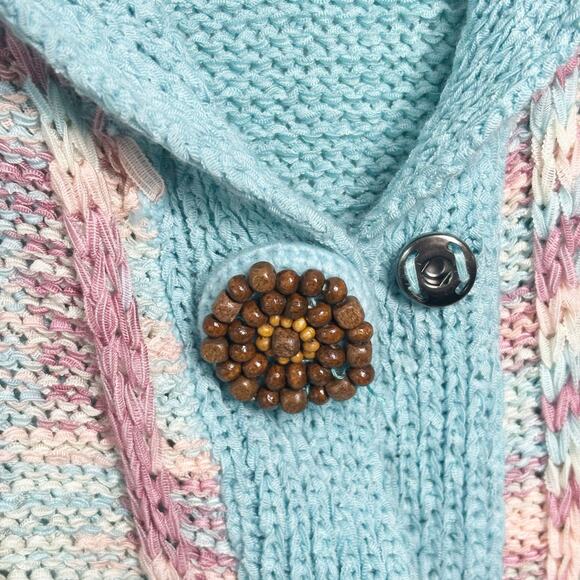 90s GIZEL Knit Cardigan Size 1X Button Snaps Crochet‎ Detail Acrylic Stretch - Picture 4 of 13